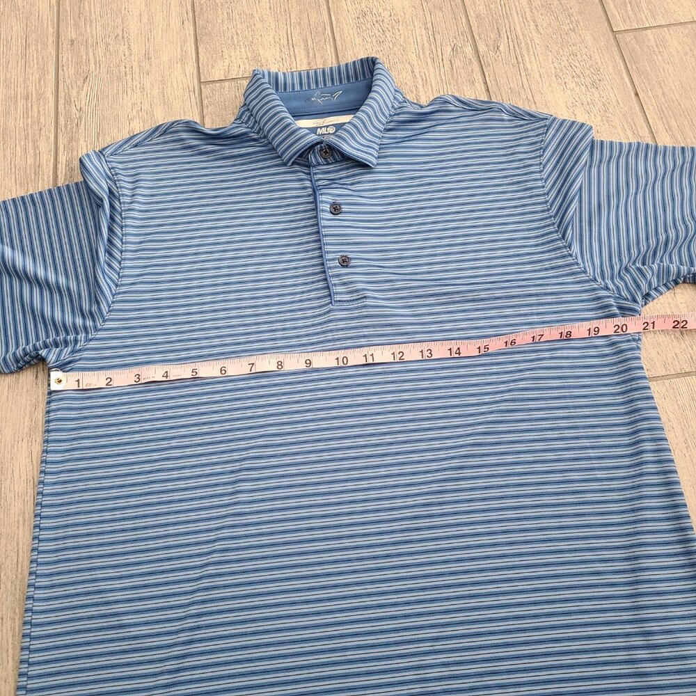 Greg Norman ML75 play dry men's blue striped short sleeve collared golf shirt M - Picture 6 of 9